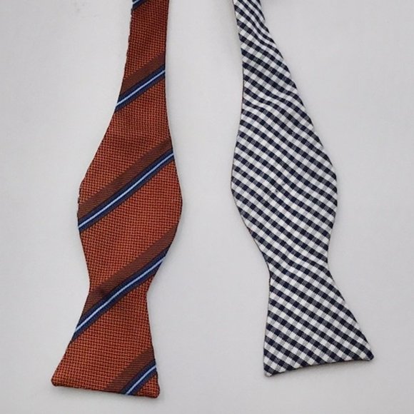 Brooks Brothers Silk Reversible Textured Stripe Gingham Check Bow Tie